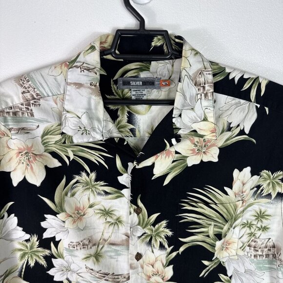 Quiksilver Edition Comfort Fit Men's XL Button Shirt SS Black Hawaiian EUC - Picture 5 of 12
